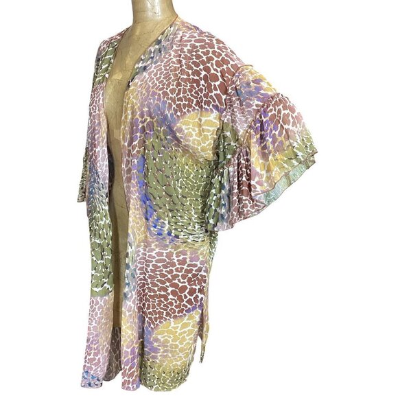 Democracy Bell Sleeve Open Kimono Colorful Animal Print Sz 0X/1X #313E - Picture 3 of 7